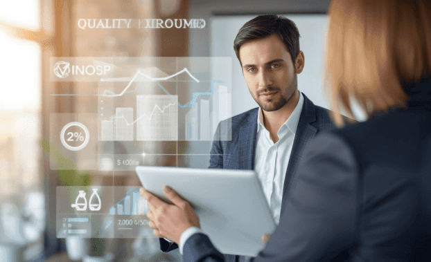 Website developer near me reviewing website performance and development strategy with a client during a professional consultation.